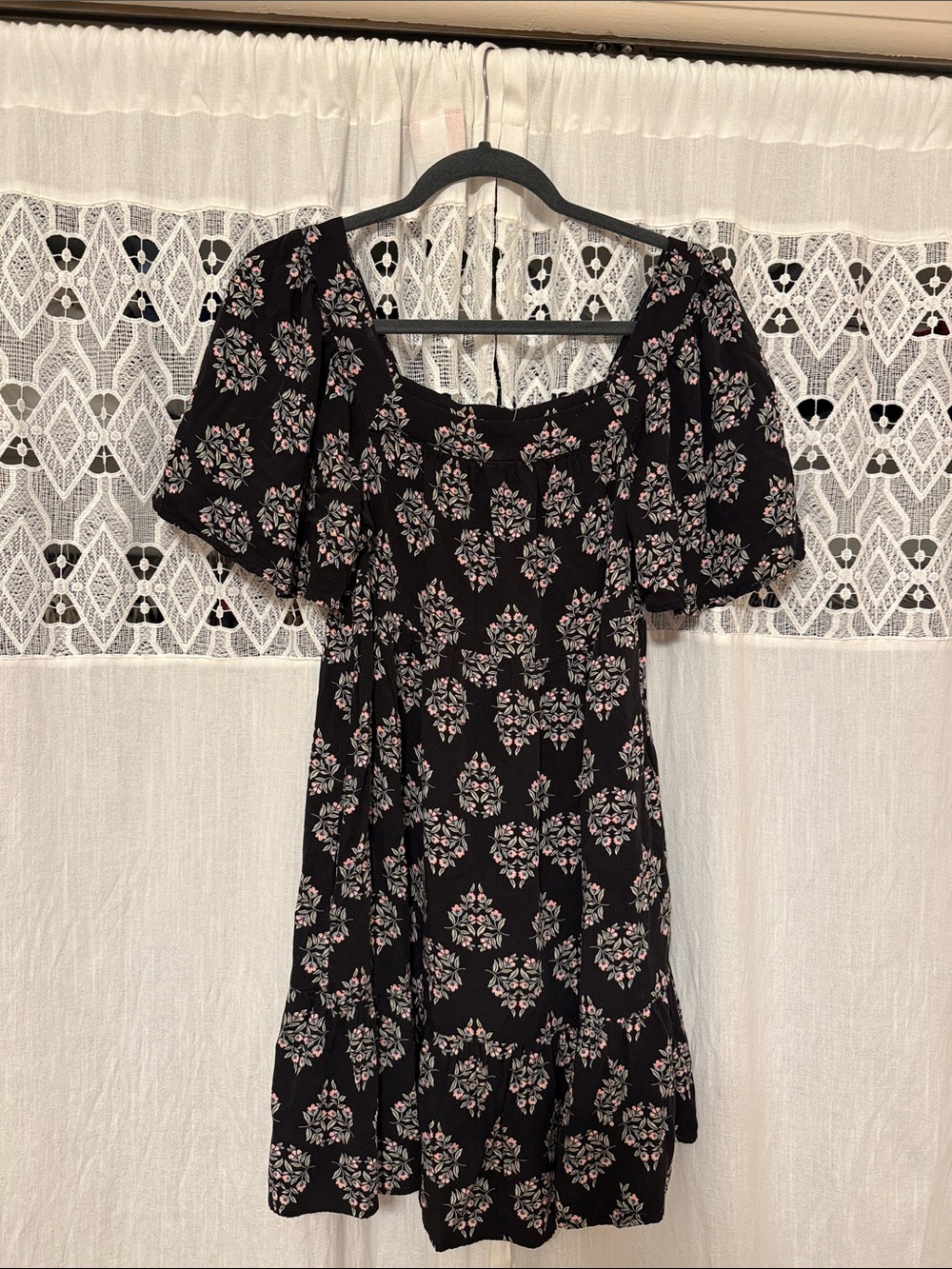 Maurice’s-Floral Square-Neck Black Mini Dress
